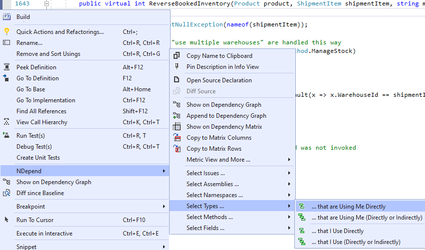 Select Menu to Generate a Code Query Related to a Source Code Element