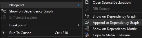Append a Microsoft Visual Studio element to the CppDepend Dependency Graph