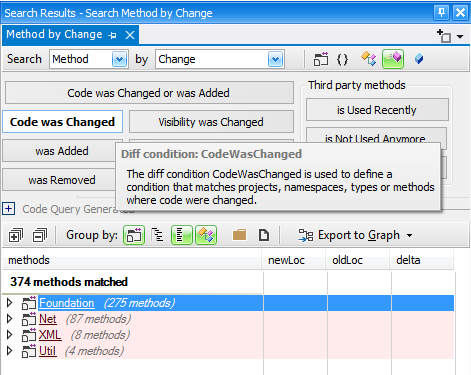 Search in Diff between two versions of the code