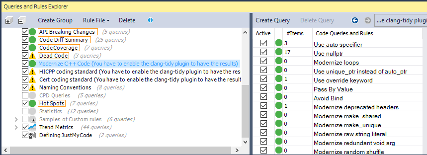 modernization queries in cppdepend