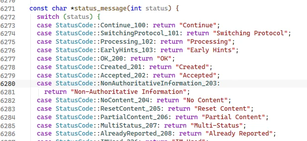 Source code of the status_message function, an example of self-explanatory code in llama.cpp