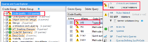 Rules Explorer panel with critical rule flags