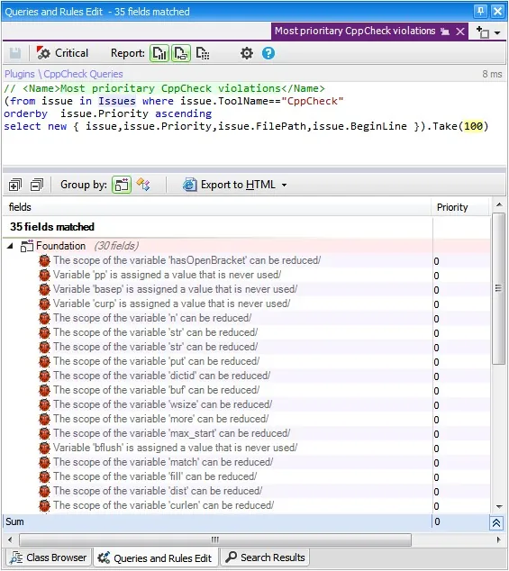 CppCheck-Probleme mit Code Quest durchsuchen