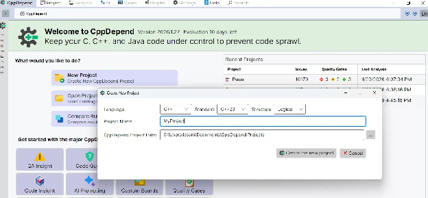 Create New CppDepend Project