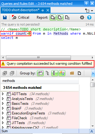 Warn tag in query editor