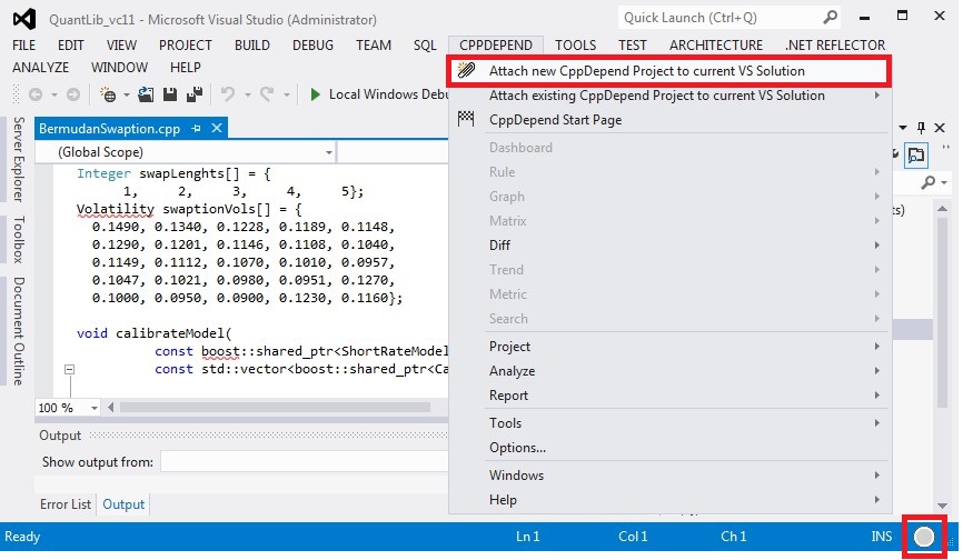 CppDepend Menu in within Visual Studio