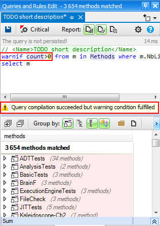 warn tag in query editor